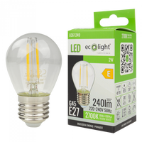 LED žiarovka guľka P45 E27 2W 240lm 2700K teplá biela FILAMENT Ecolight