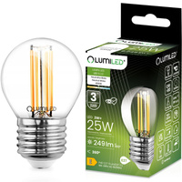 LED žiarovka E27 guľka P45 2W = 25W 249lm 4000K neutrálna biela 360° FILAMENT LUMILED