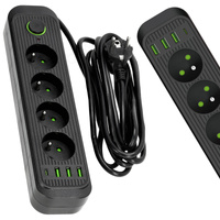 Sieťový predlžovací kábel 4x uzemnená zásuvka USB Power Strip On/Off Switch 3m Black Connecto Kobi