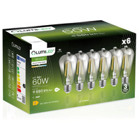 6x LED žárovka E27 Edison ST64 8W = 60W 880lm 4000K Neutrální 360° FILAMENTNÍ SVĚTLO