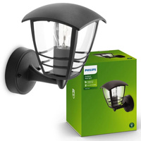 Záhradné nástenné svietidlo Vonkajšia lampa E27 IP44 Black Creek Philips