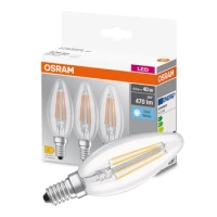 3x LED žiarovka B35 sviečka E14 4W = 40W 470lm 4000K neutrálna biela 300° BASE Osram