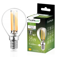 LED žiarovka E14 guľka P45 2W = 25W 249lm 4000K neutrálna biela 360° FILAMENT LUMILED