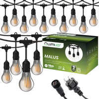 Záhradná vonkajšia svetelná reťaz Girland 15m 30x žiarovky E27 SMOKEY 6W 2200K MALUS Lumiled