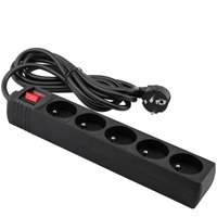 Sieťový predlžovací kábel Zástrčka - 5x zásuvka s uzemnením a vypínačom Napájacia lišta 3m 3x1,5mm 16A čierna