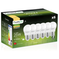 6x LED žiarovka E27 P40 2,5W = 25W 249lm 3000K, teplá biela 180° LUMILED