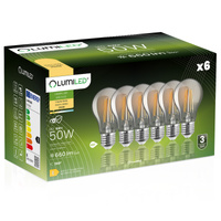 6x LED žiarovka E27 A60 6W = 50W 660lm 2200K teplá biela 360° DIMMION FILAMENT LUMILED