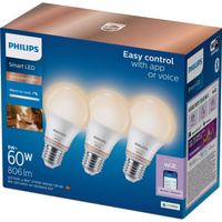 3x LED žiarovka E27 A60 8W = 60W 806lm 2700-6500K TW Smart SMART WiFi Bluetooth App WiZ Philips