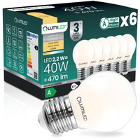 6x LED žiarovka E27 guľka P45 2,2W 470lm = 40W 2700K teplá biela 360° Filament CLASS A LUMILED