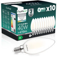 10x LED žiarovka E14 sviečka B35 2,2W 470lm = 40W 4000K neutrálna biela 360° vlákno CLASS A LUMILED