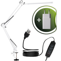 Lampka Biurkowa Kreślarska Stołowa LED 12W CCT USB Ściemnialna COSMI Biała z uchwytem Lumiled
