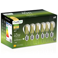 6x LED žiarovka E27 A60 4W = 40W 470lm 3000K Warm 360° FILAMENT LUMILED
