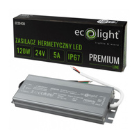 Napájací zdroj LED pásov hermetický 120W 24V 5A IP67 PREMIUM Ecolight