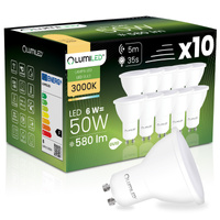 10x LED GU10 reflektor PAR16 6W = 50W 580LM 3000K, teplá biela 120° so senzorom pohybu LUMILED