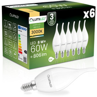 6x LED žiarovka E14 BA35 8W = 60W 806lm 3000K, teplá biela 180° LUMILED