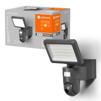 Vonkajšie nástenné LED svietidlo 23W 2000lm 3000K, teplá biela HD kamera Reproduktor so senzorom pohybu a súmraku Stmievateľné IP44 Sivá SMART+ WiFi Záplava Ledvance