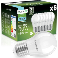 6x LED žiarovka E27 P40 8W = 60W 806lm 6500K studená biela 180° LUMILED