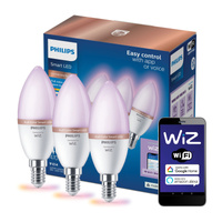 3x LED žiarovka E14 sviečka C37 4,9W = 40W 470lm 2200-6500K RGB + TW Smart SMART WiFi Bluetooth App WiZ Philips