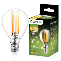 LED žiarovka E14 guľka P45 4W = 40W 470lm 3000K teplá biela 360° FILAMENT LUMILED
