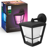 Záhradné nástenné LED vonkajšie fasádne svietidlo 15,2 W 1140 lm IP44 Biela a farebná Ambiance RGB + TW Black Smart SMART Zigbee Bluetooth Econic Philips HUE
