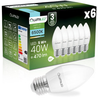 6x LED žiarovka E27 Candle B35 5W = 40W 470lm 6500K studená biela 180° LUMILED