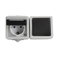 Jednopólový spínač Ochrana kontaktov 10A Uzemnenie IP54 Obdĺžnikový sivý TEKNO Kanlux