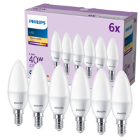 6x LED žiarovka E14 sviečka B35 4,9W = 40W 470lm 2700K teplá biela EC Multipack Philips