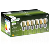6x LED žiarovka E27 Ball P45 2W = 25W 249lm 4000K Neutral 360° FILAMENT LUMILED
