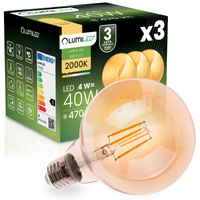 3x LED žiarovka E27 Sphere G95 4W = 40W 470LM 2000K teplá biela 360° Amber Filament LUMILED