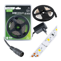 Sada LED pásov 12V 24W 300LED SMD 2835 neutrálna biela 8mm 5m + napájací zdroj