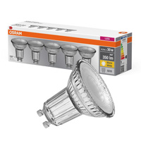 5x LED PAR16 reflektor GU10 4,3W = 32W 350lm 2700K, teplá biela 36° BASE Osram