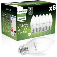 6x LED žiarovka E27 Candle B35 2,5W = 25W 249lm 4000K neutrálna biela 180° LUMILED