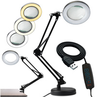 Stolná lampa LED 8W CCT kresliaca stolová lampa 3x zväčšovacie sklo LUCA 2 čierna LUMILED