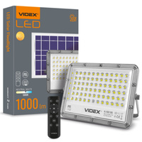 LED solárny reflektordiaľkovým ovládaním 50W 1000lm 5000K neutrálna biela 90° 3,2V IP65 IK07 Povrchová montáž Sivá VIDEX