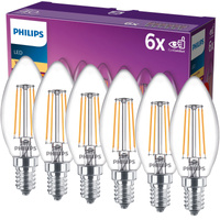 6x LED žiarovka E14 sviečka B35 4,3W = 40W 470lm 2700K teplá biela FILAMENT LED Classic Philips