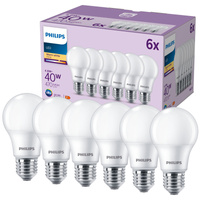 6x LED žiarovka E27 A60 4,9W = 40W 470lm 2700K teplá biela 180° EC Multipack Philips