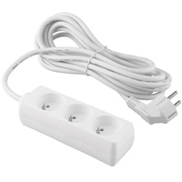 Sieťový predlžovací kábel Zástrčka - 3x uzemnená zásuvka Napájací pásik 5m 3x1,5mm 16A biely
