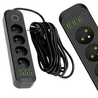 Sieťový predlžovací kábel 4x uzemnená zásuvka USB Power Strip On/Off Switch 5m Black Connecto Kobi