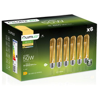 6x LED žiarovka E27 Tubular T30 6W = 50W 660lm 2000K teplá biela 360° BURSHINE FILAMENT LUMILED