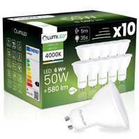10x LED GU10 reflektor PAR16 6W = 50W 580LM 4000K, neutrálna biela 120° so senzorom pohybu LUMILED
