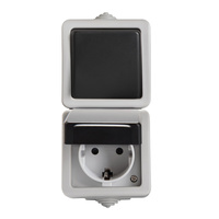 Jednopólová spínaná zásuvka Ochrana 10A Uzemnenie IP54 Obdĺžniková sivá TEKNO Kanlux