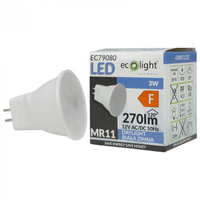 LED žiarovka reflektor MR11 3W 270lm 6500K studená biela 12V Ecolight