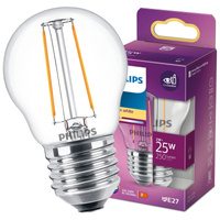 LED žiarovka E27 guľka P45 2W = 25W 250lm 2700K teplá biela FILAMENT LED Classic Philips