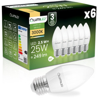 6x LED žiarovka E27 Candle B35 2,5W = 25W 249lm 3000K teplá biela 180° LUMILED