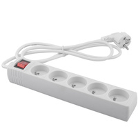 Sieťový predlžovací kábel Zástrčka - 5x zásuvka s uzemnením a vypínačom Napájacia lišta 1,5m 3x1mm 13A biela