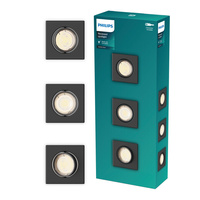 3x LED GU10 zapustená podhľadová hliníková štvorcová čierna Peridot Philips