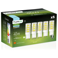 5x LED žiarovka G9 kapsula 5W = 40W 460lm 6500K studená biela 360° LUMILED