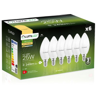 6x LED žiarovka E14 Candle B35 2,5W = 25W 249lm 3000K teplá biela 180° LUMILED