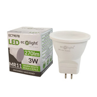 LED reflektorová žiarovka MR11 3W 270lm 3000K teplá biela 12V Ecolight