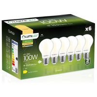 6x LED žiarovka E27 A60 11W = 100W 1521lm 3000K teplá biela 360° FILAMENT LUMILED